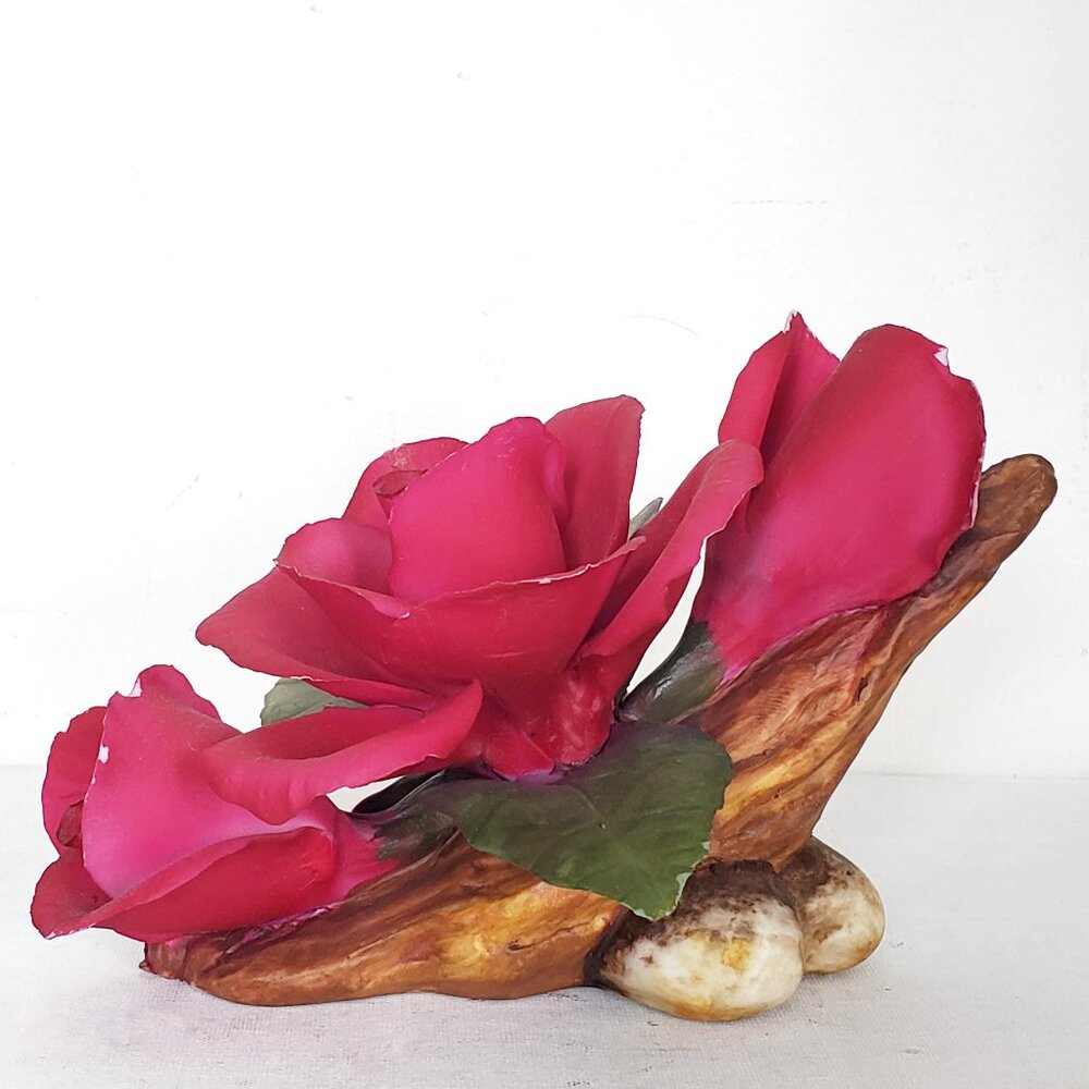 Napoleon Capodimonte Porcelain 3 Pink Roses On A Stem, Made In Italy